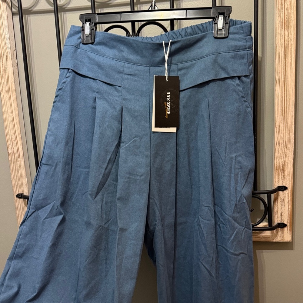 Uoozee NWT  linen cotton Blue High-Waisted Pants 3xl